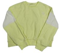 Citronovo-bílá oversize crop mikina se srdíčkem z nápisů M&S