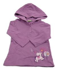 Fialové teplákové šaty s koníkem a stromečky a kapucí Topolino