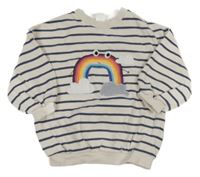 Smetanovo-tmavomodrá pruhovaná oversize mikina s duhou a obláčky Next