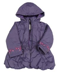 Tmavofialová prošívaná šusťáková zimní balonová parka se srdíčky a kapucí Kiki&Koko