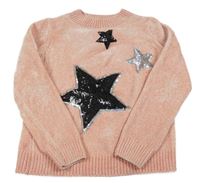 Světlerůžový melírovaný žinylkový svetr s hvězdičkami z flitrů C&A