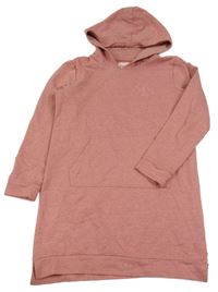 Starorůžové melírované teplákové šaty s hvězdičkou a srdíčkem a kapsou a kapucí POCOPIANO