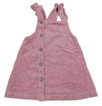 Růžové manšestrové propínací šaty s volánky Dením