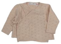 Světlepudrový melírovaný perforovaný zavinovací zavazovací svetr ZARA