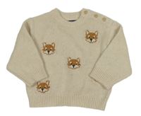 Světlebéžový melírovaný pletený svetr s liškami KIABI