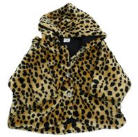 Hnědo-černý vzorovaný plyšový podšitý kabátek s kapucí 