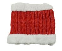 Červeno-bílý žebrovaný/vzorovaný pleteno/chlupatý zateplený nákrčník se třpytkami 