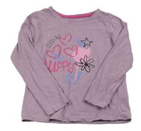 Fialové triko se srdíčky a nápisem a květem PRIMARK