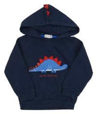 Tmavomodrá melírovaná mikina s dinosaurem a kapsou a kapucí s ostny PRIMARK