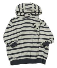 Bílo-černošedá pruhovaná oversize mikina s pandou a kapucí s oušky Next