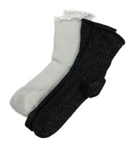 2x - Ponožky - Bílé žebrované, černo/stříbrné melírované