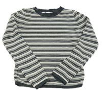 Tmavošedo-šedo-bílo-stříbrný pruhovaný žinylkový svetr YIGGA