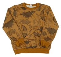 Hnědá mikina s dinosaury SHEIN