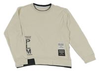 Smetanovo-tmavošedá slabá mikina s nápisy 