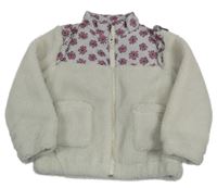 Smetanová huňatá zateplená bunda s květy a volánky St. Bernard