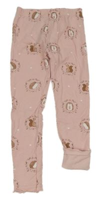 Světlerůžové teplákové legíny s ježečky a veverkami a srdíčky a volánky little kids