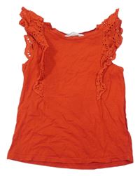 Červený melírovaný top s volánky s madeirou H&M