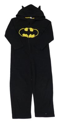 Černá fleecová kombinéza s Batmanem a kapucí 