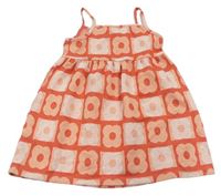 Korálovo-meruňkové kostkované šaty s kytičkami Mango