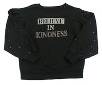 Černá mikina s nápisem s kamínky Primark