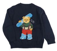 Tmavomodrý svetr s medvědem se snowboardem zn. M&S