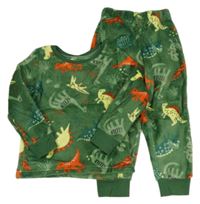 Zelené chlupaté pyžamo s dinosaury