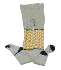 Šedo-bílo-okrové vzorované punčocháče Pusblu