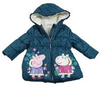 Petrolejová puntíkatá šusťáková zimní bunda s Peppou a kapucí George