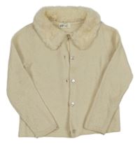 Krémový třpytivý propínací svetr s kožešinou H&M