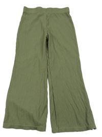 Khaki žebrované wide leg tepláky