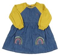 Modro-hořčicové riflovo/teplákové šaty s duhami Next