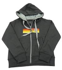 Antracitová propínací mikina s pruhy s nápisem a kapucí