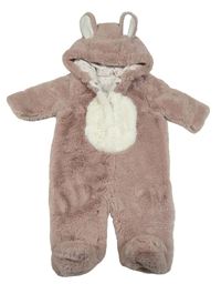 Starorůžovo-bílá kožešinová podšitá kombinéza s kapucí s oušky Next