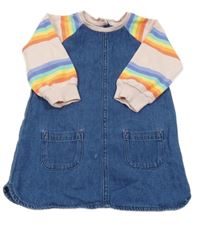 Modro-růžovo-barevné riflovo/teplákové šaty s pruhy Next