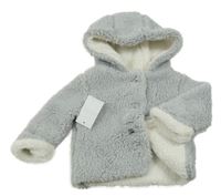 Nové - Šedá chlupatá zateplená propínací mikina s kapucí Matalan