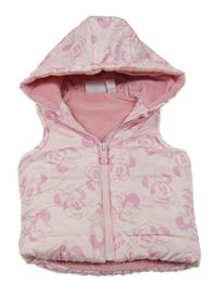 Růžová šusťáková zateplená vesta s Minnie a kapucí Disney