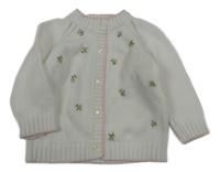 Bílý propínací svetr s výšivkami květin