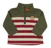 Khaki-béžovo-vínová fleecová mikina s pruhy a nášivkou Ergee