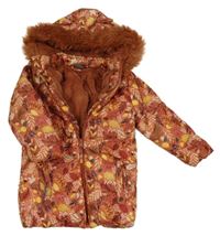 Hnědá šusťáková zimní bunda s listy a kapucí Little Kids