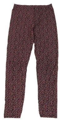 Černo-starorůžové květované legíny Mango