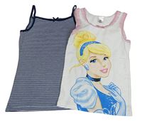 2x košilka - tmavomodro-bílá pruhovaná + bílá s Popelkou