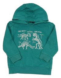 Modrozelená mikina s kostrami dinosaurů a kapucí George