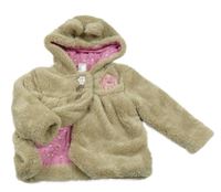 Písková chlupatá podšitá propínací mikina se psem a kapucí Dopodopo