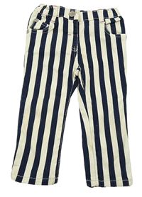 Béžovo-tmavomodré pruhované plátěné kalhoty Topomini