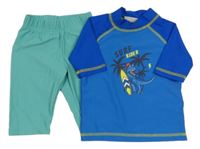 2set - Modré UV tričko s dinosaurem + tyrkysové UV kraťasy Alive