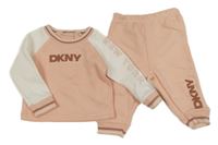 2set - Růžovo-smetanová mikina s nápisem + tepláky DKNY