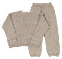 2set - Hnědo-bílý melírovaný svetr + pletené tepláky Primark