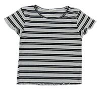Šedo-černo-bílé pruhované žebrované crop tričko Primark