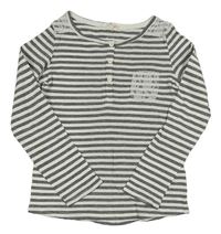 Bílo-šedé pruhované triko s krajkou H&M