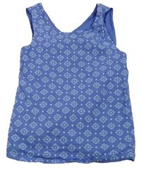 Modrý vzorovaný lněný podšitý top 